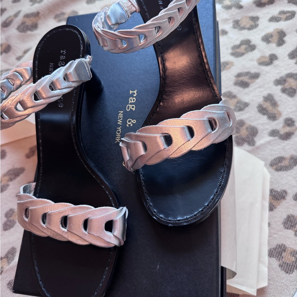 rag & bone Silver Braided Strap Sandals
